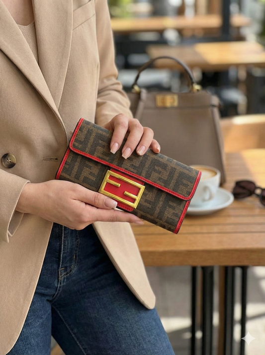 Premium Monogram Long Wallet for Women – Snap Closure Wallet with Multiple Card Slots