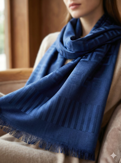 Luxury Satin Silk Scarf for Women – Geometric Monogram Style Printed Silk Stole