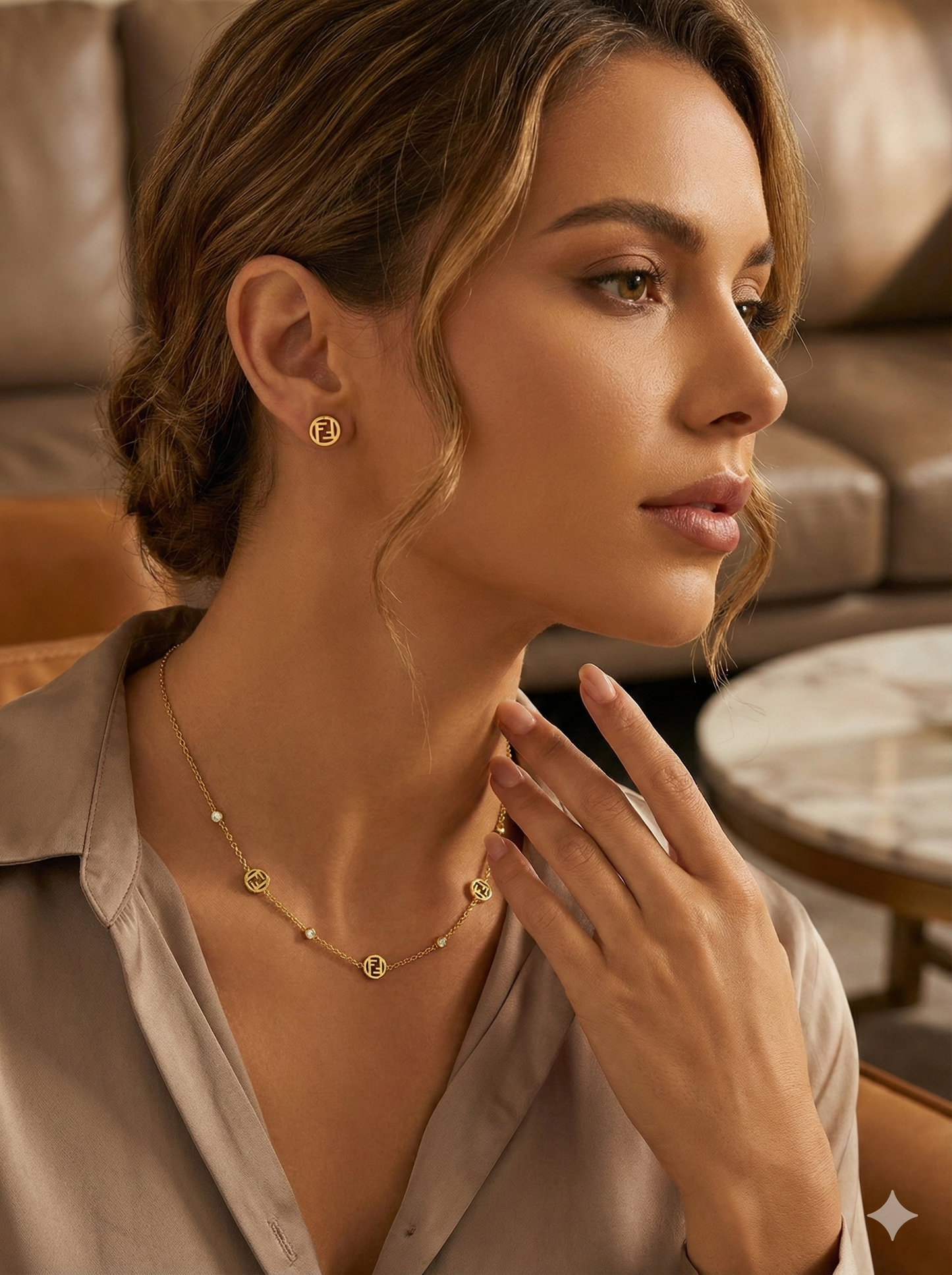 Gold Disc Chain Necklace with Matching Stud Earrings – Minimal Everyday Jewelry Set for Women