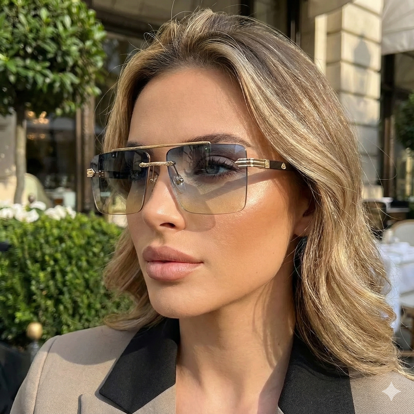 Square Rimless Gradient Sunglasses for Men & Women – Gold Metal UV400 Fashion Shades