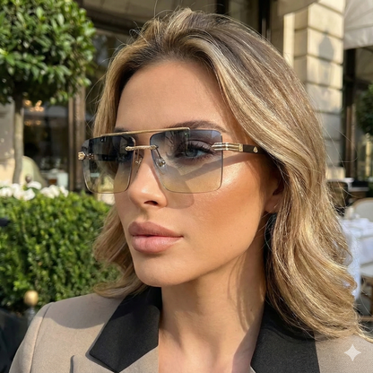 Square Rimless Gradient Sunglasses for Men & Women – Gold Metal UV400 Fashion Shades