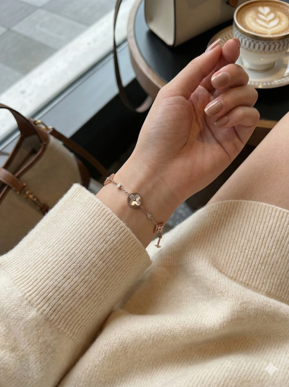 Rose Gold Enamel Clover Charm Bracelet | Minimal Luxury Chain for Women