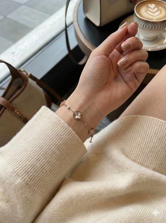 Rose Gold Enamel Clover Charm Bracelet | Minimal Luxury Chain for Women