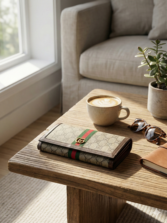 Premium Monogram Long Wallet & Card Holder – Slim Fold Wallet with Multiple Card Slots