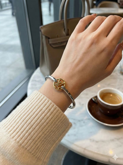 Two-Tone Minimal Charm Bangle Bracelet for Women | Modern Statement Jewelry