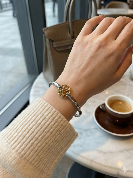 Two-Tone Minimal Charm Bangle Bracelet for Women | Modern Statement Jewelry