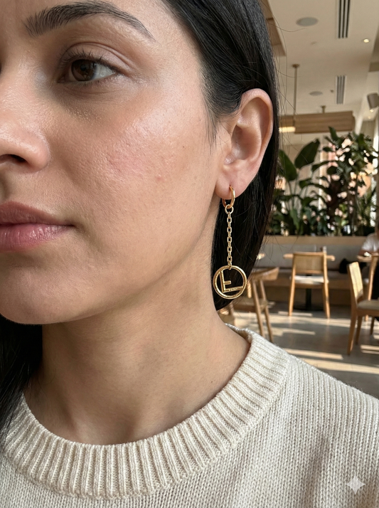 Gold Circle Drop Earrings with Chain Detail – Minimal Statement Dangle Earrings for Women