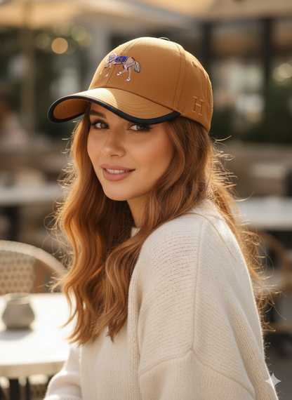 Rust Orange Equestrian Embroidered Baseball Cap – Unisex Adjustable Fashion Hat
