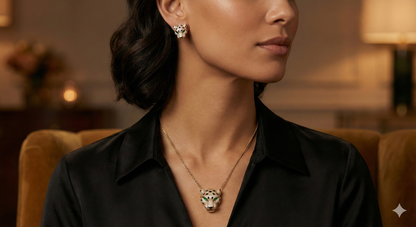 Panther Head Necklace with Matching Stud Earrings – Bold Statement Jewelry Set for Women