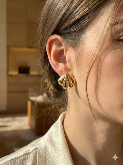 Gold-Tone Sculpted Heart Stud Earrings for Women | Minimal Luxury Statement Jewelry