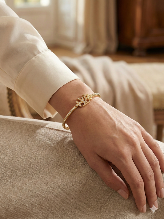 Gold Crystal Bangle | Luxury Adjustable Bangle for Women