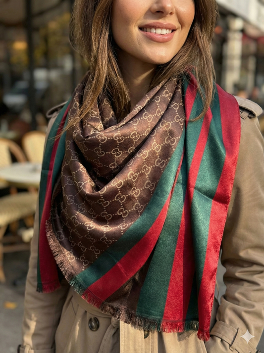 Luxury Monogram Print Silk Scarf for Women – Lightweight Silk Scarf