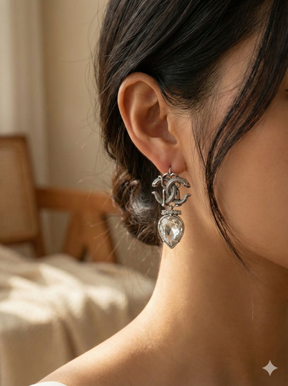 Antique Silver Snake Drop Earrings with Crystal Teardrop Stone