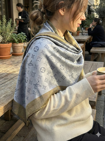 Luxury Silk Blend Scarf for Women – Soft Monogram Pattern Silk Scarf with Elegant Border