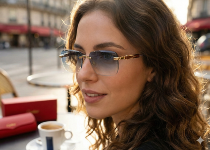 Rimless Rectangle Sunglasses for Men & Women – UV Protection, Blue Light Blocking, Luxury Metal Frame