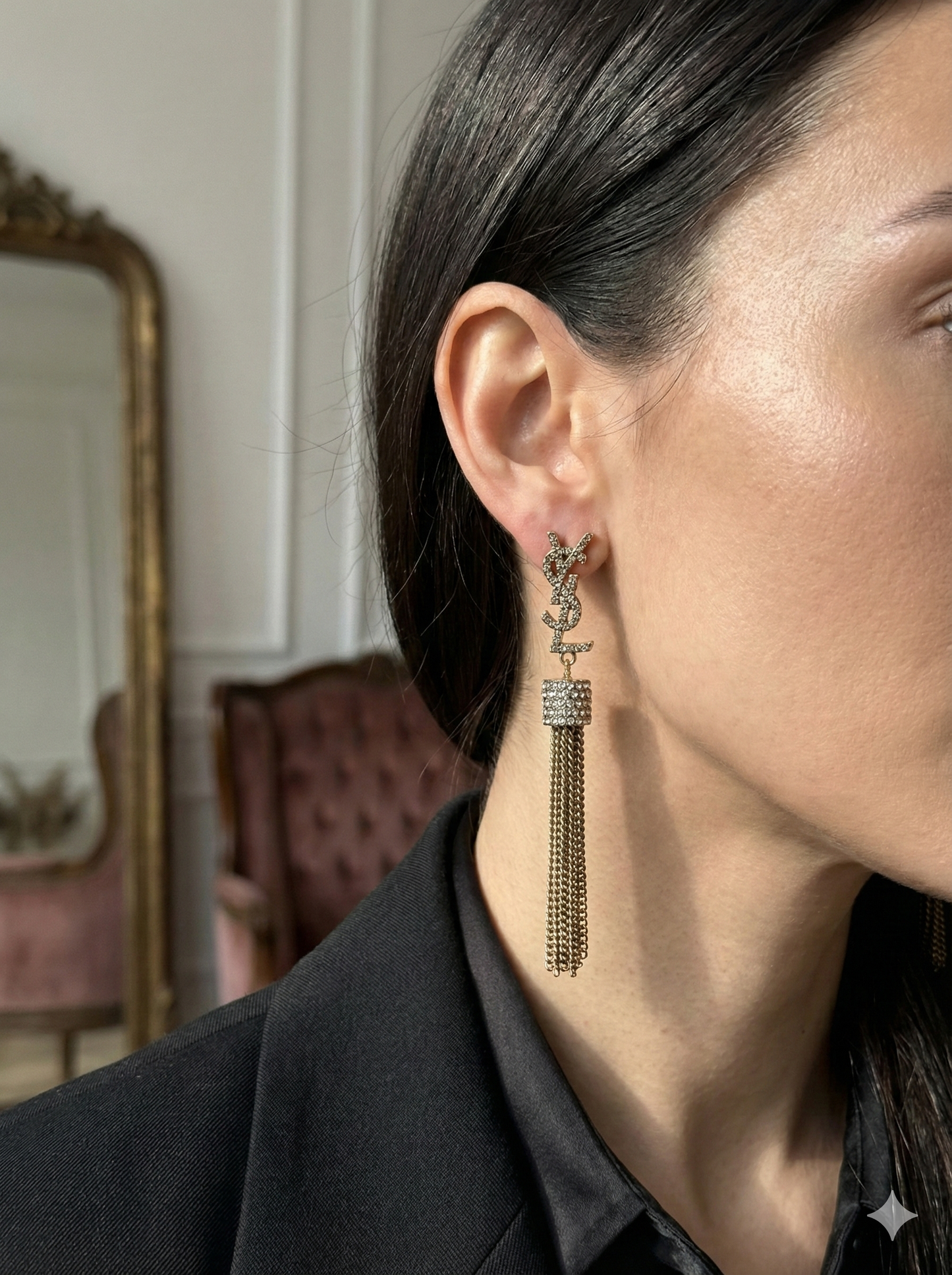 Gold Crystal Tassel Drop Earrings for Women – Statement Chain Dangle Earrings