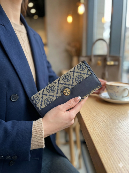 Premium Patterned Long Wallet for Women – Slim Fold Card Holder with Secure Snap Closure