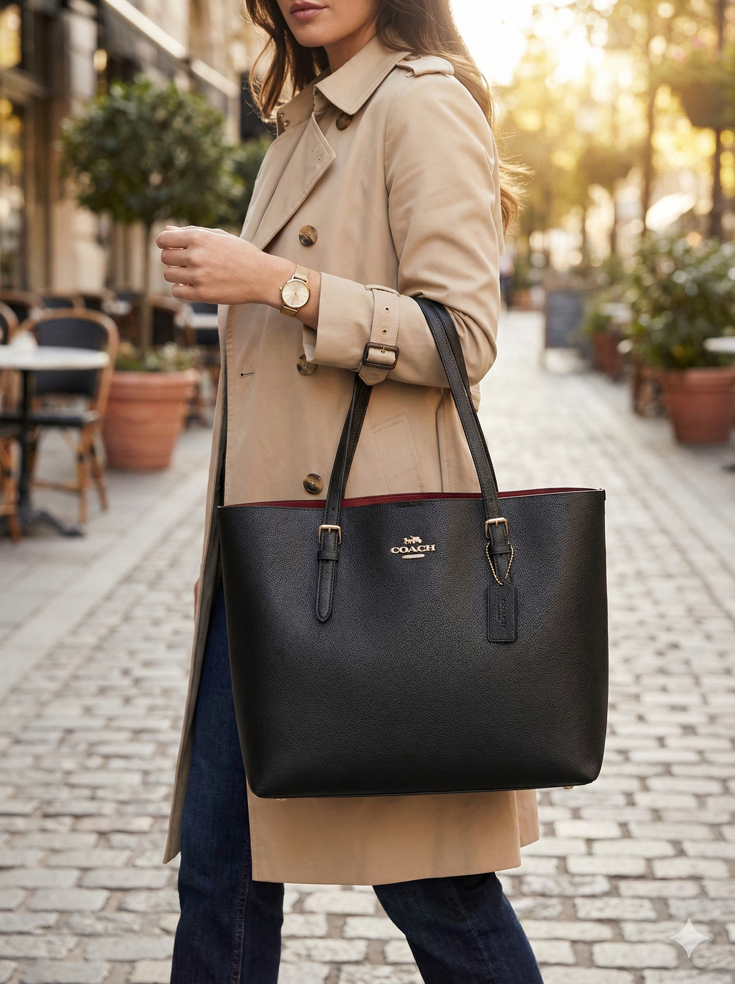 Large Black Zip-Top Tote Bag – 18" Work Shoulder Bag with Red Lining