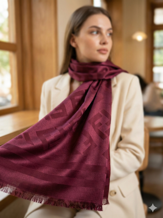 Luxury Monogram-Style Silk Scarf for Women – Lightweight Silk Scarf