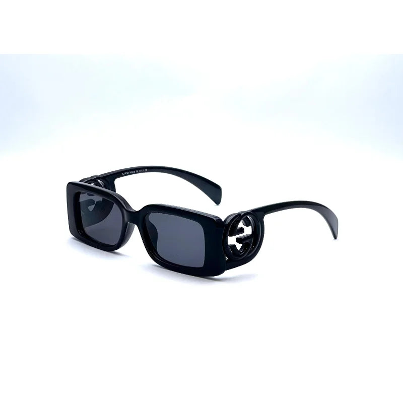Women’s Rectangular Glossy Frame Sunglasses – Bold Black UV400 Shades