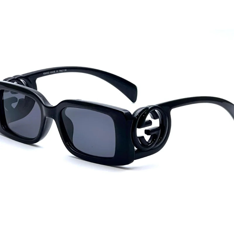 Women’s Rectangular Glossy Frame Sunglasses – Bold Black UV400 Shades