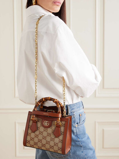 Luxury Monogram Bamboo Handle Bag – Structured Canvas Design