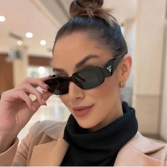 Prada Symbole Rectangular Sunglasses – Black Acetate