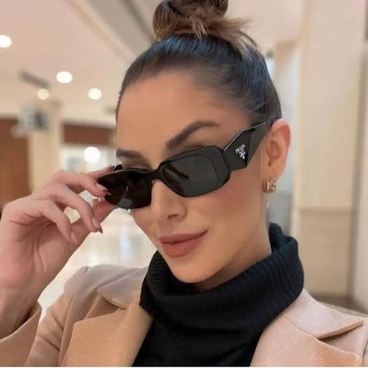 Prada Symbole Rectangular Sunglasses – Black Acetate
