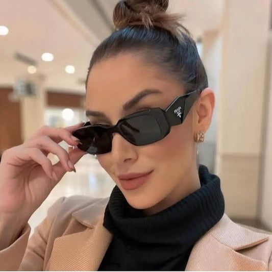 Prada Symbole Rectangular Sunglasses – Black Acetate