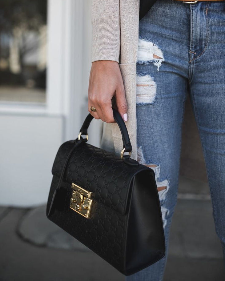Monogram Embossed Leather Top-Handle Bag