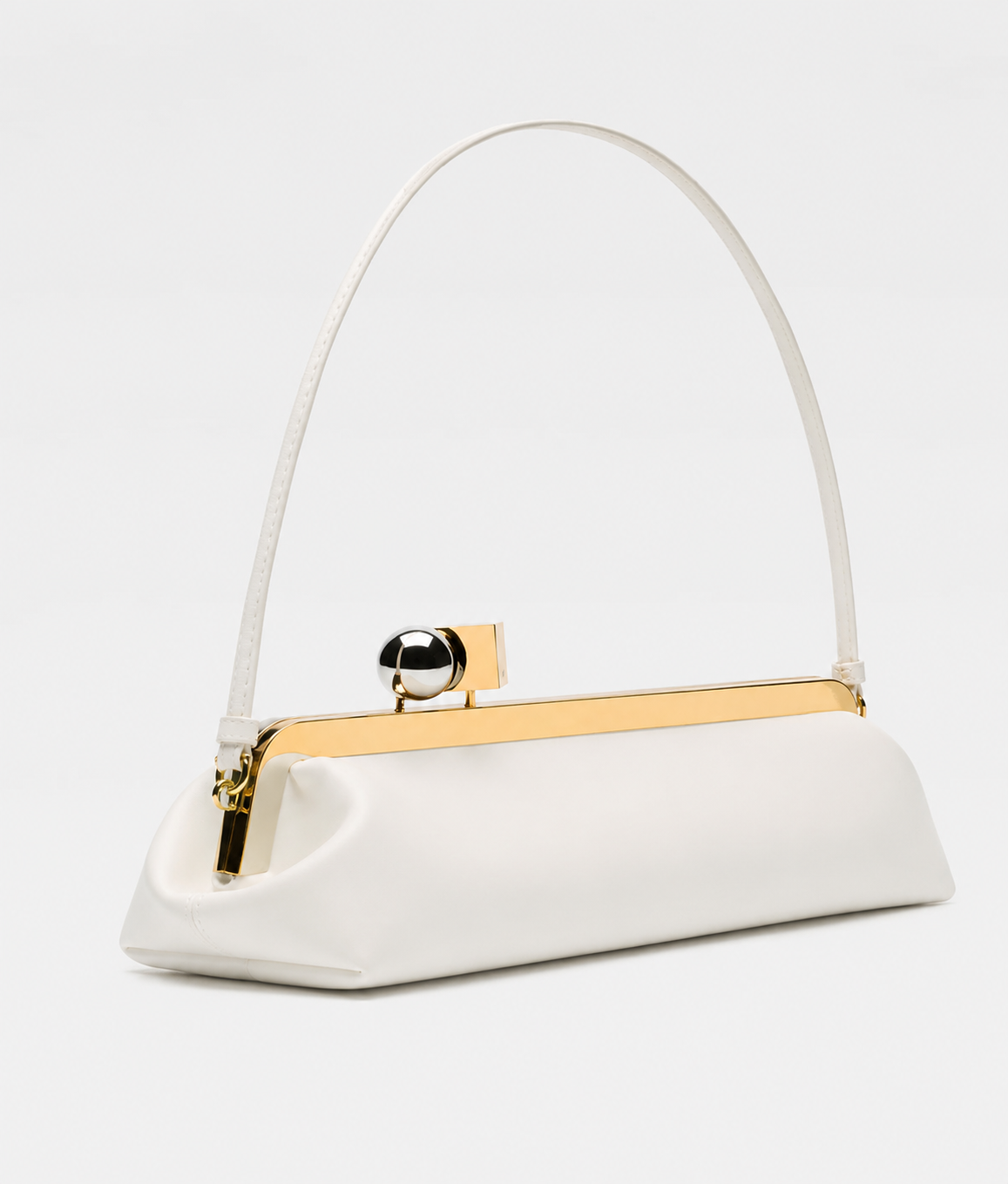 White Frame Shoulder Clutch – Kiss-Lock Evening/Bridal Bag with Top Handle