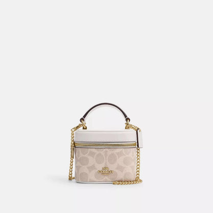 Mini Vanity Case Crossbody – Top-Handle Box Bag with Chain Strap (Signature Canvas Look)