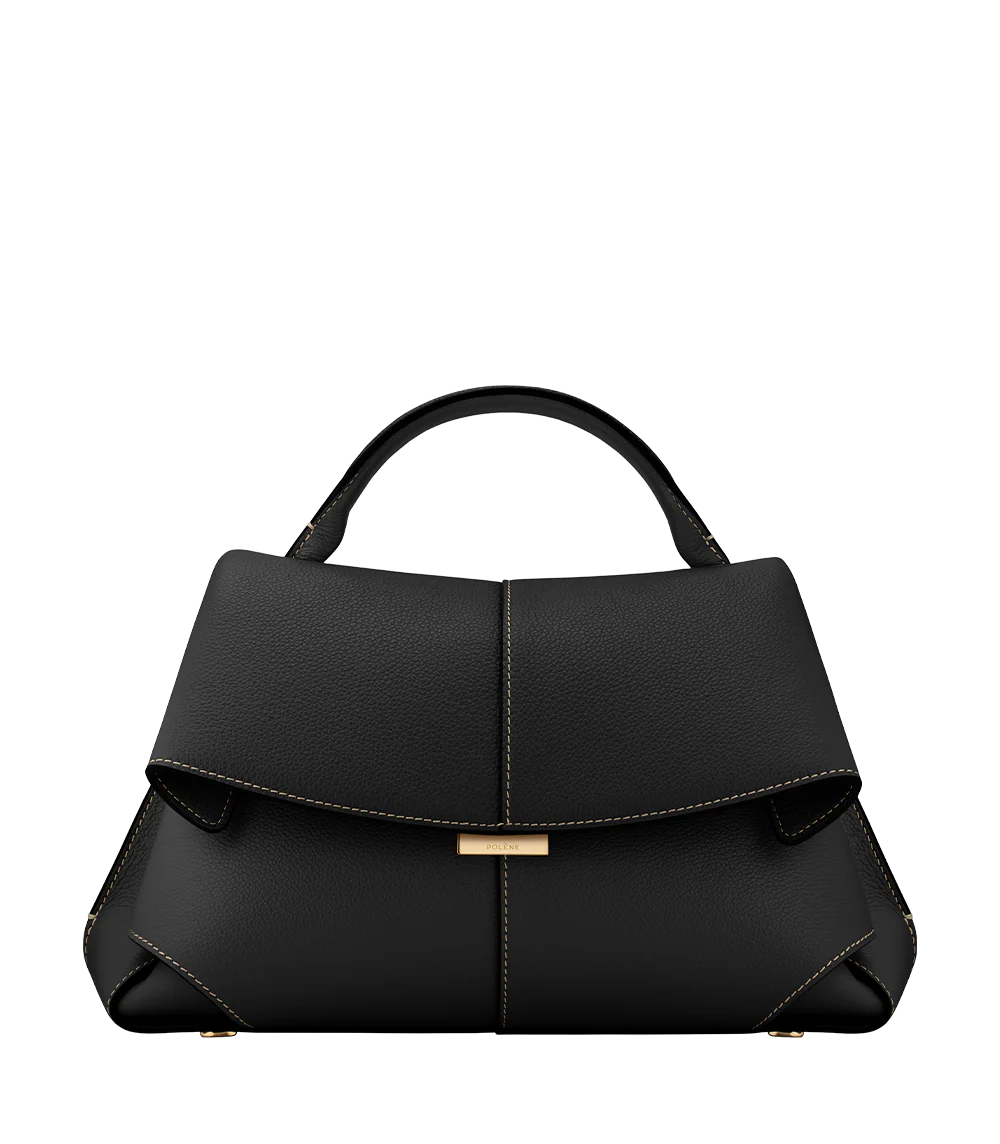 Structured Top-Handle Satchel – Grained Leather Bag with Folded Side Details