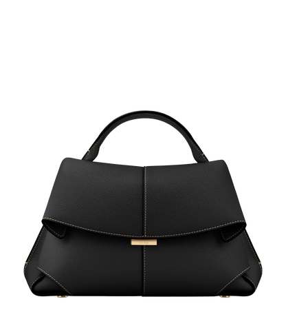 Structured Top-Handle Satchel – Grained Leather Bag with Folded Side Details