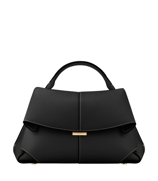 Structured Top-Handle Satchel – Grained Leather Bag with Folded Side Details