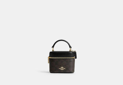 Mini Vanity Box Crossbody – Monogram Brown, Top Handle & Gold Chain