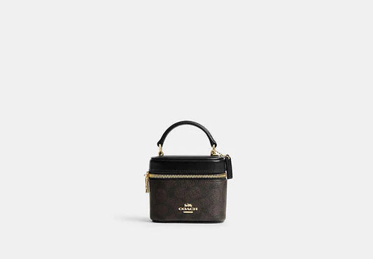 Mini Vanity Box Crossbody – Monogram Brown, Top Handle & Gold Chain