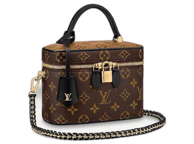Monogram Vanity Crossbody Bag – Structured Top-Handle Case with Gold Hardware