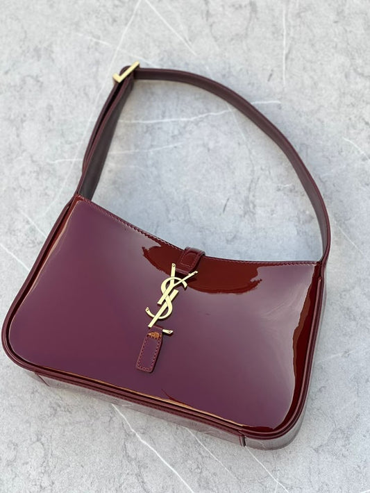 YSL Burgundy Patent Hobo Bag