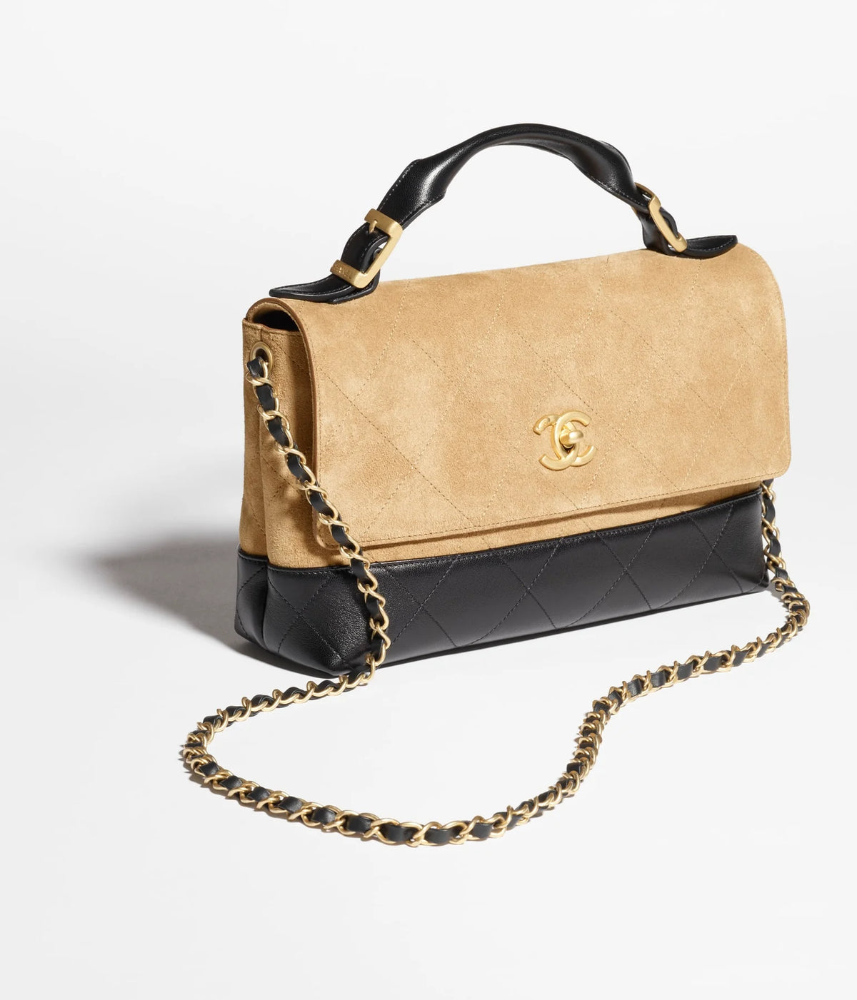 Quilted Suede Top Handle Bag