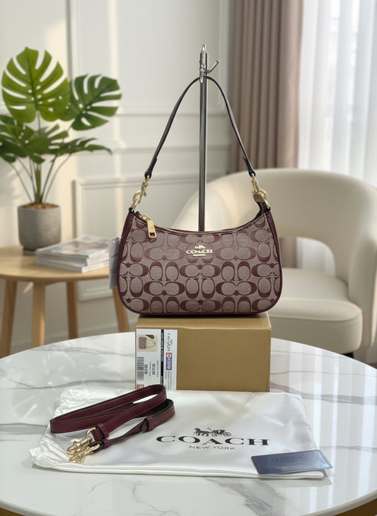 Luxury Monogram Canvas Shoulder Bag – Crescent Design with Gold Hardware