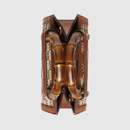 Luxury Monogram Bamboo Handle Bag – Structured Canvas Design