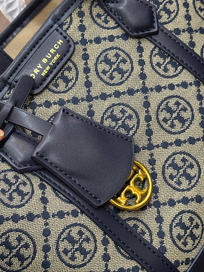Premium Monogram Jacquard Tote Bag with Vegan Leather Trim – Multi-Functional Everyday Satchel & Shoulder Bag