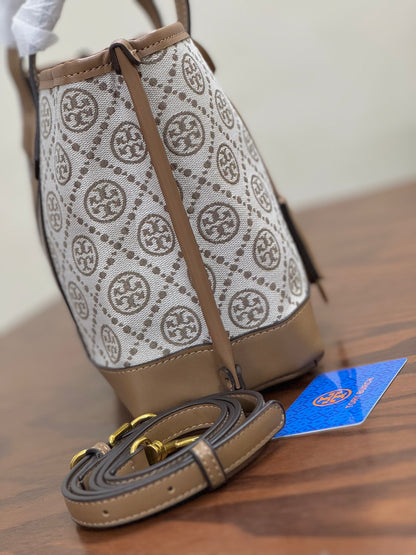 Premium Monogram Jacquard Tote Bag with Vegan Leather Trim – Multi-Functional Everyday Satchel & Shoulder Bag