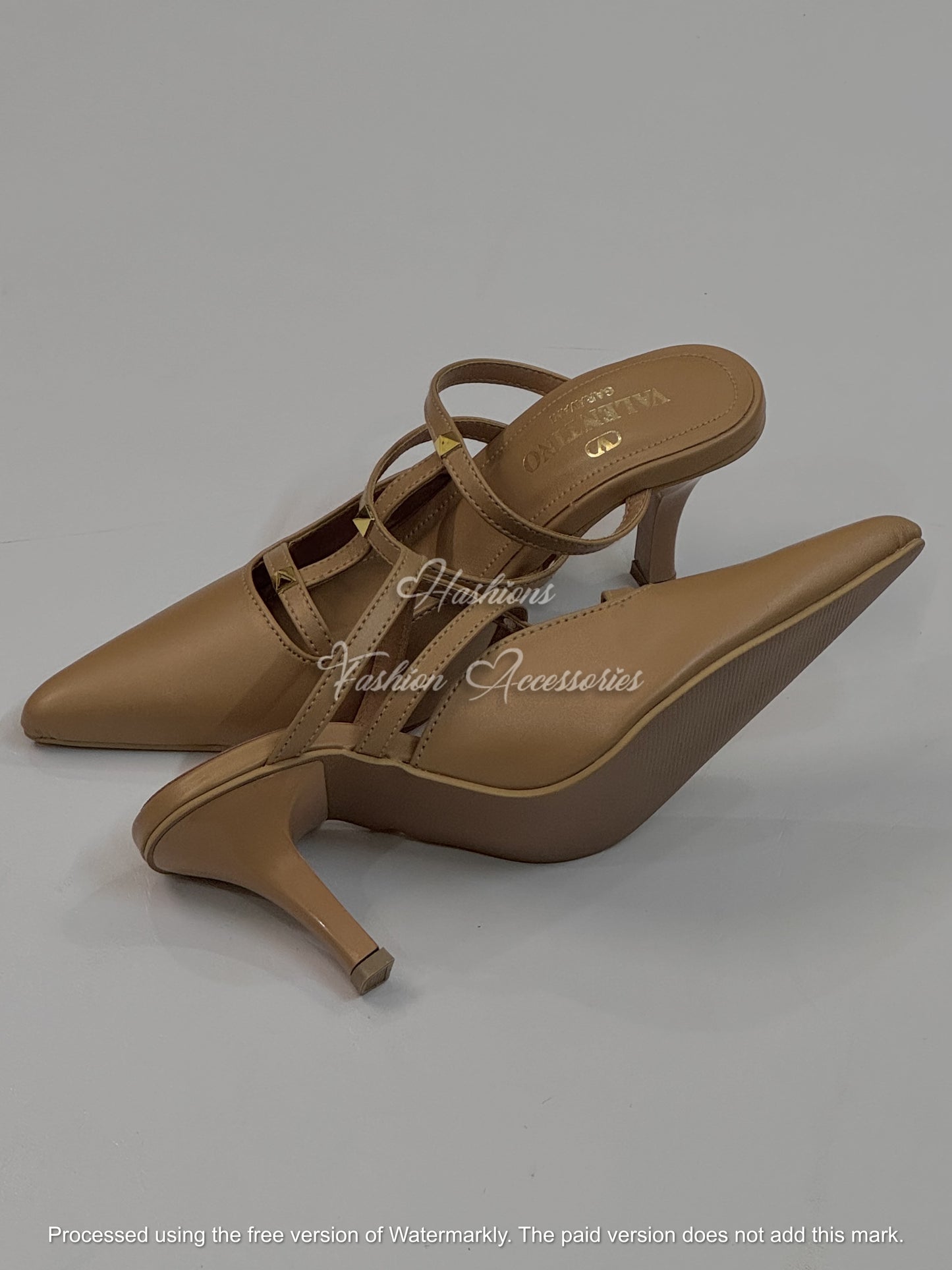 Pointed Toe Studded Multi-Strap Mules - Elegant Mid-Heel Pumps for Women