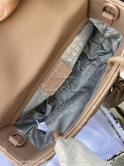 Quilted Micro Top-Handle Bag – Mini Rectangle Tote with Crossbody Strap (Black & Taupe)