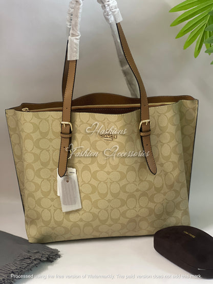 Large Monogram Zip-Top Tote – 18" Shoulder Bag with Pockets (4 Colors)