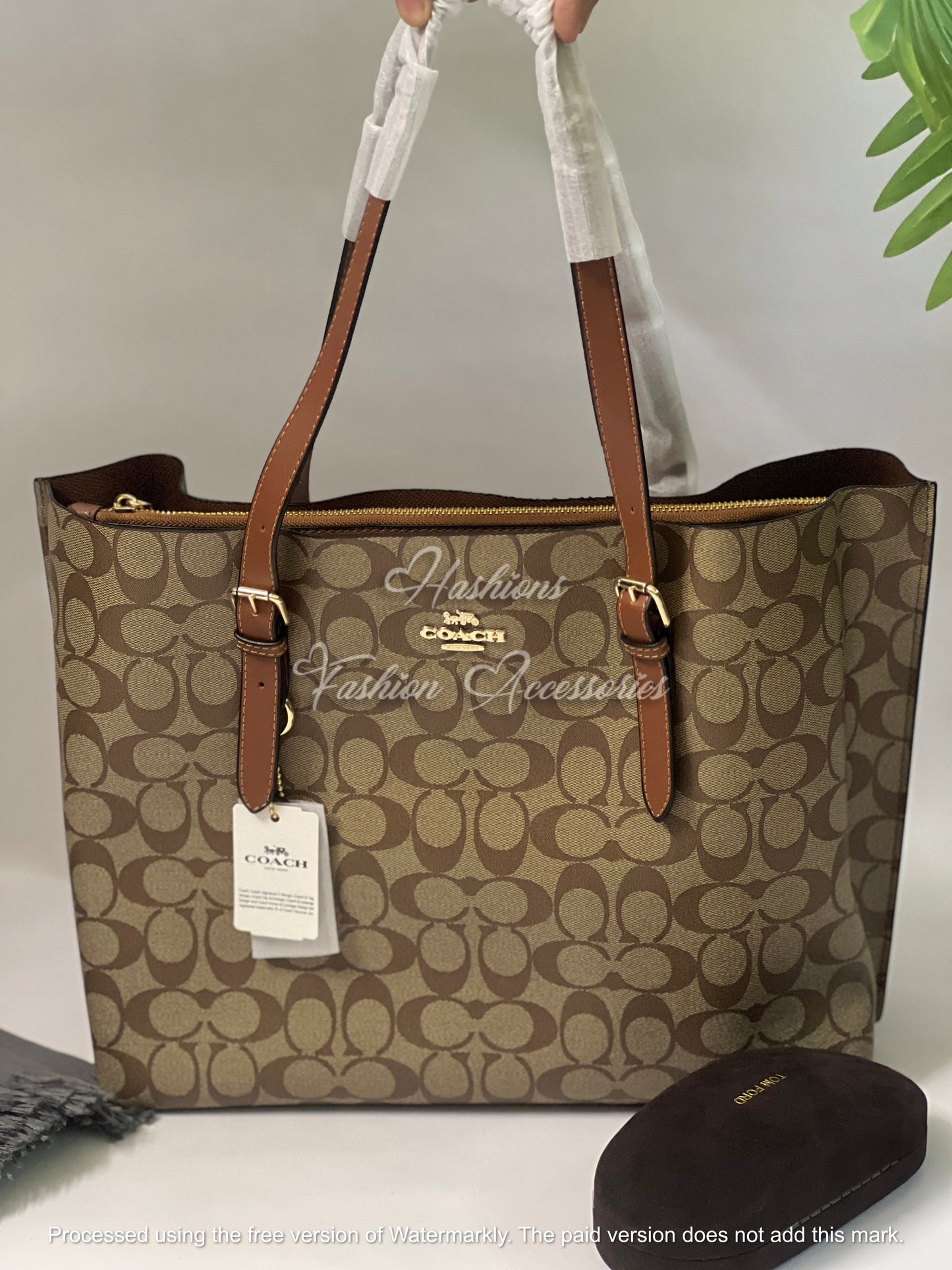 Large Monogram Zip-Top Tote – 18" Shoulder Bag with Pockets (4 Colors)