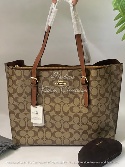 Large Monogram Zip-Top Tote – 18" Shoulder Bag with Pockets (4 Colors)