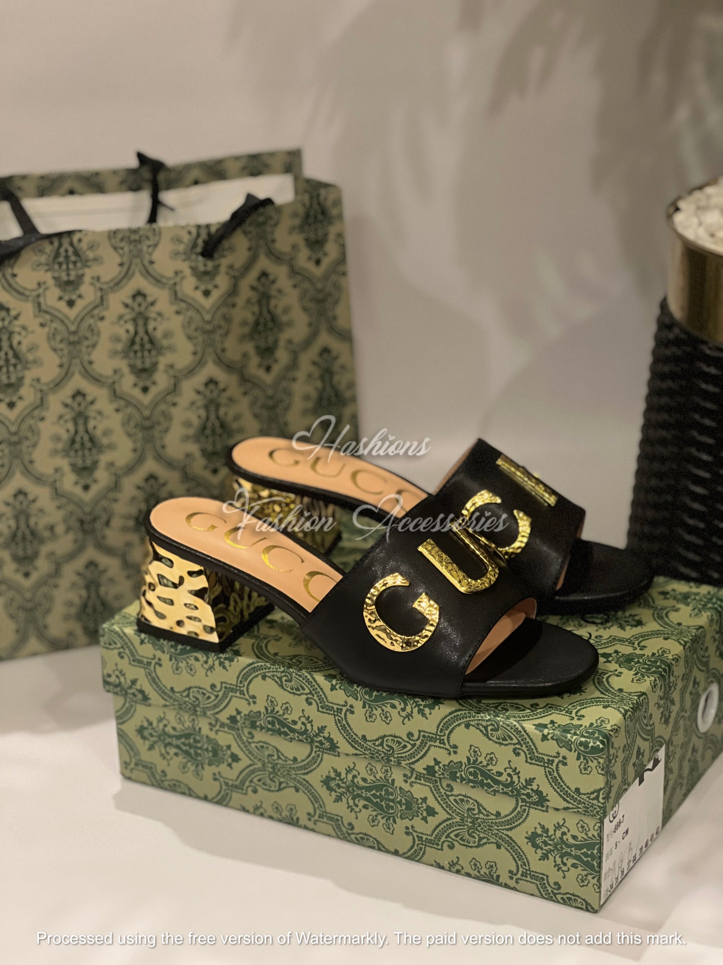 Gold Accent Block Heels – Women’s Luxury Statement Slides (Black, White & Nude)